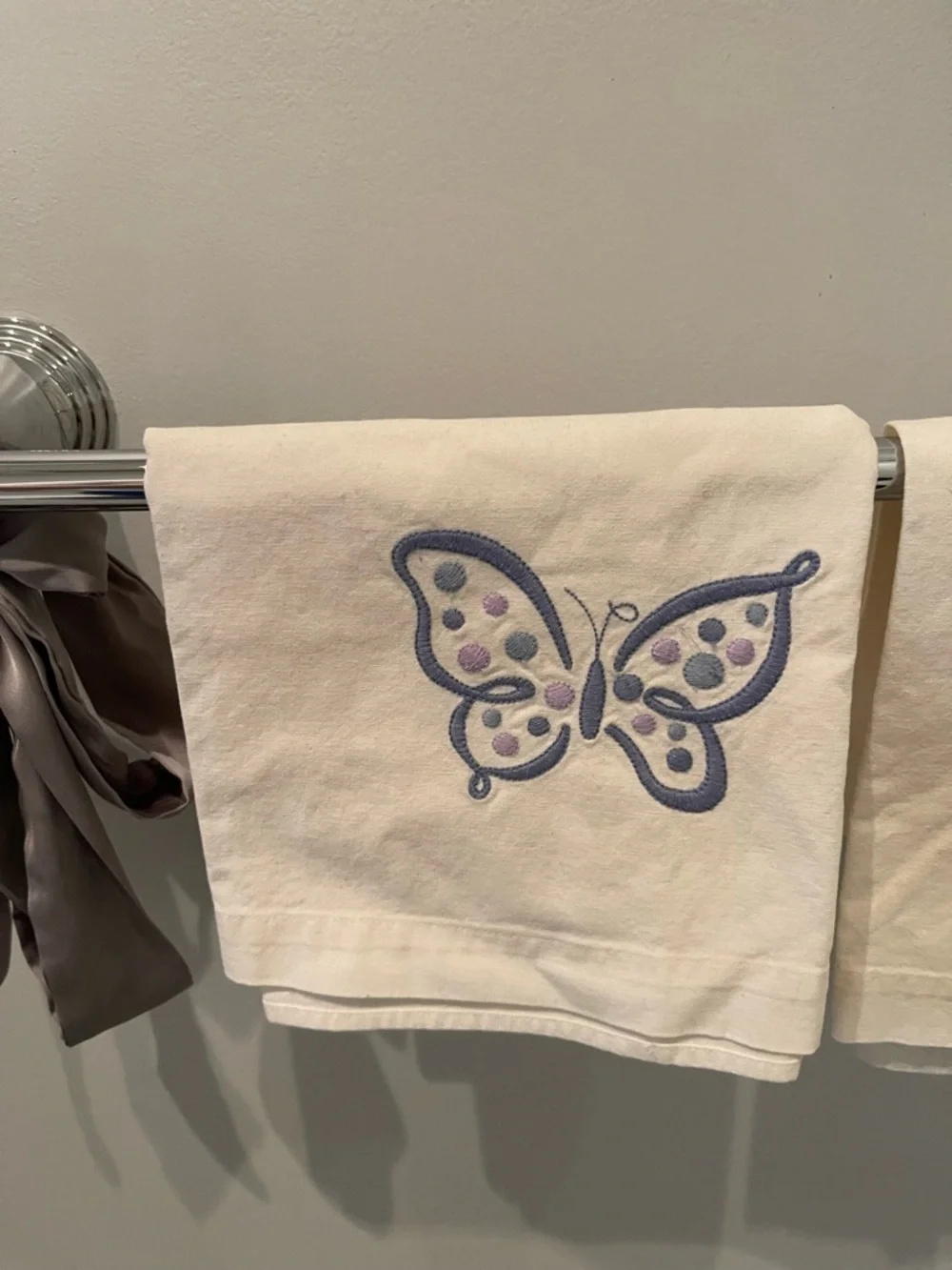 Pottery Barn Decorative Cotton Guest Hand Towel w Butterfly Embroidery Set of 2
